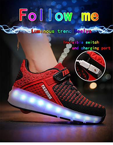 SkybirdUK 7 el cambio de color zapatos del patín tiras rodillo LED Mejoradas para Unisex-niños 32 de la UE Negro