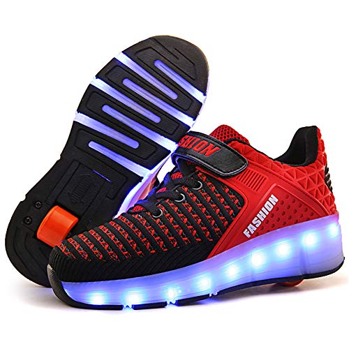 SkybirdUK 7 el cambio de color zapatos del patín tiras rodillo LED Mejoradas para Unisex-niños 32 de la UE Negro