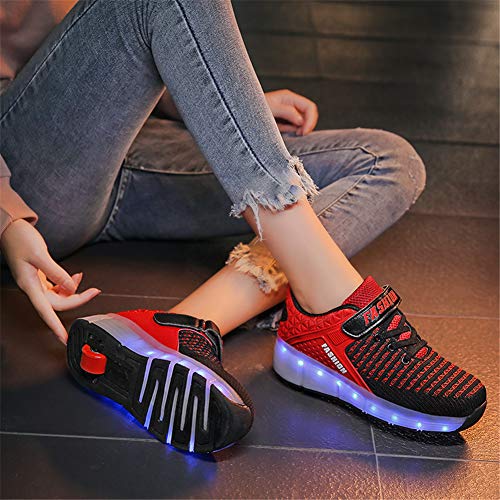 SkybirdUK 7 el cambio de color zapatos del patín tiras rodillo LED Mejoradas para Unisex-niños 32 de la UE Negro