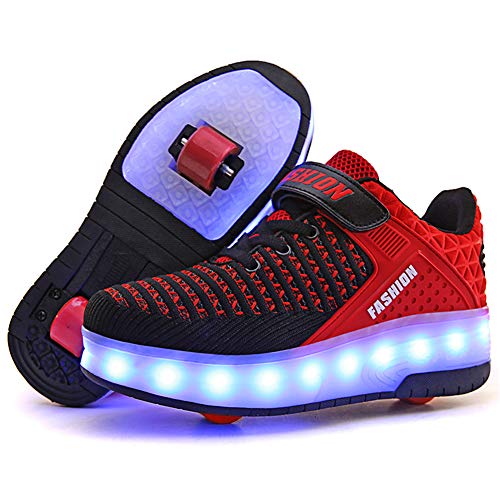 SkybirdUK Cambio de 7 colores LED rodillo zapatos del patín con ruedas dobles para Unisex-niños 1 Reino Unido Negro