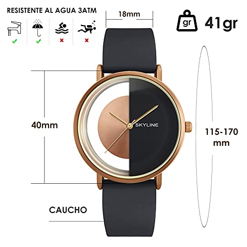 SKYLINE, Reloj Pulsera con Correa de Goma, Unisex, Diseño Contemporaneo y Elegante, Ligero y Cómodo, Uso Diario, Diseño de España