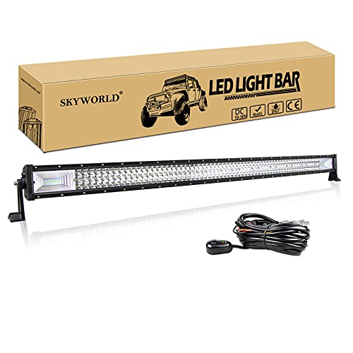 SKYWORLD Barra de luces de trabajo LED, 52 pulgadas 132.08 cm 675W Luces de carretera de triple hilera Combo Haz de luces fuera de carretera con kit de arnés de cableado para 4WD 4x4 ATV UTV Camión