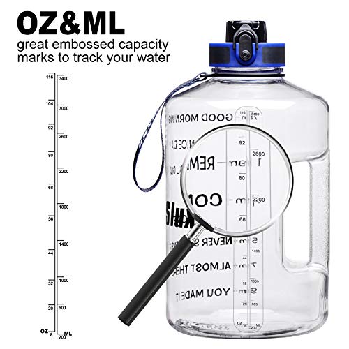 SLUXKE Botella de agua deportiva motivacional de 3.8 L / 2 litros con marcador de tiempo, Botella de agua de 1 galón Botella de agua hidratante a prueba de fugas