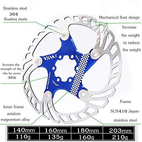 SLW Rotor De Freno De Disco De Bicicleta 140 Mm 160 Mm 180 Mm 203 Mm Rotor De Freno De Disco De 6 Clavos Bicicleta De Montaña Flotante 140MM / Azul