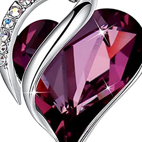 SM SunniMix Love Heart Colgante Forever Birthstone con Cristales Stone Jewelry Collar para Navidad Fiesta de cumpleaños Novia 16"+2" - púrpura
