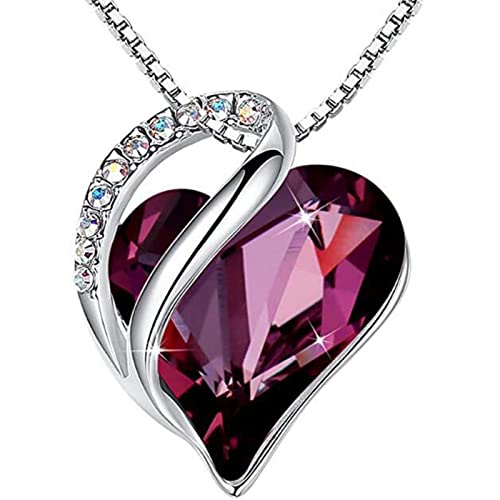 SM SunniMix Love Heart Colgante Forever Birthstone con Cristales Stone Jewelry Collar para Navidad Fiesta de cumpleaños Novia 16"+2" - púrpura