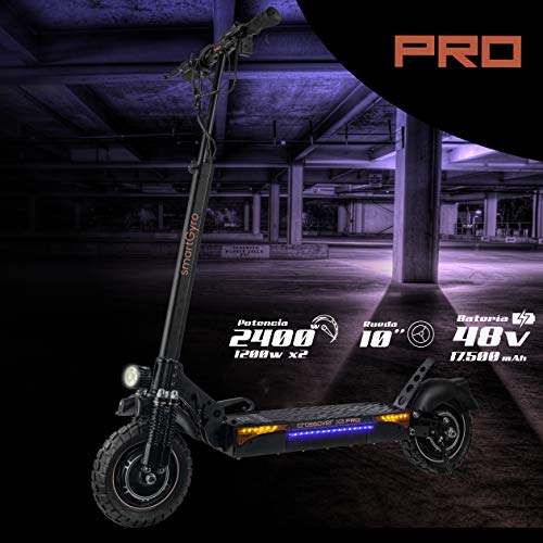 SmartGyro CrossOver Dual PRO - Patinete Eléctrico de 2400 W 48V, 2 motores de 1200W, Batería 17.500 mAh 48V, 3 velocidades, Suspensiones de doble Amortiguador, Intermitentes, Leds, Negro