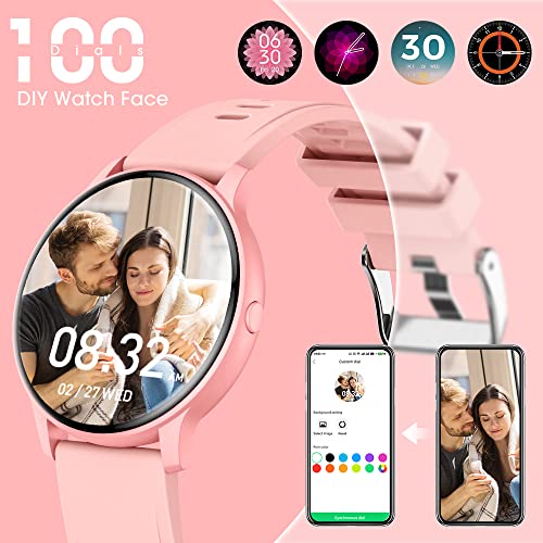 Smartwatch Mujer, 1.3''Reloj Inteligente Mujer Hombre Impermeable IP68, 24 Modos Deporte Pulsera Actividad Inteligente Pulsómetro Monitor de Sueño Podómetro Cronómetros Calorías para Android iOS Rosa