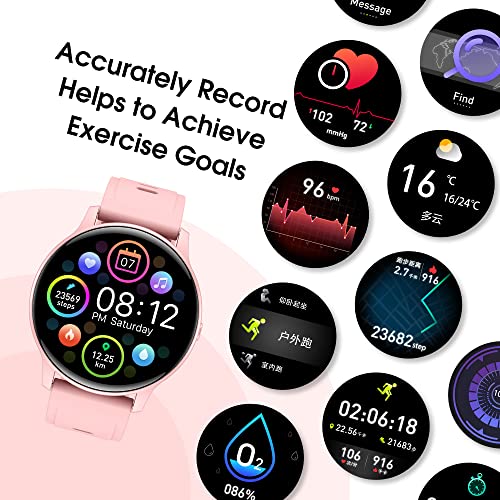 Smartwatch Mujer, 1.3''Reloj Inteligente Mujer Hombre Impermeable IP68, 24 Modos Deporte Pulsera Actividad Inteligente Pulsómetro Monitor de Sueño Podómetro Cronómetros Calorías para Android iOS Rosa