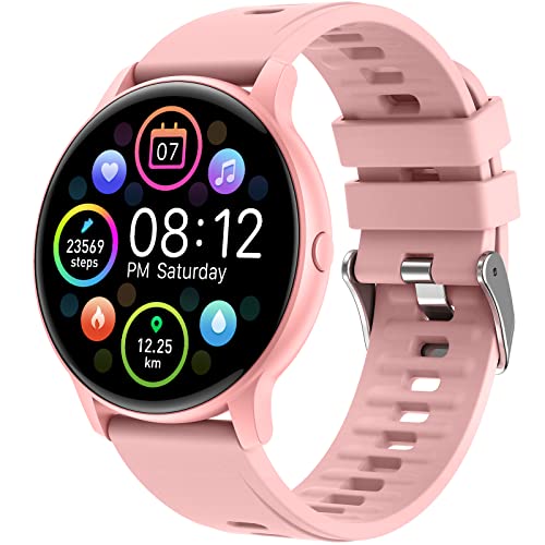 Smartwatch Mujer, 1.3''Reloj Inteligente Mujer Hombre Impermeable IP68, 24 Modos Deporte Pulsera Actividad Inteligente Pulsómetro Monitor de Sueño Podómetro Cronómetros Calorías para Android iOS Rosa