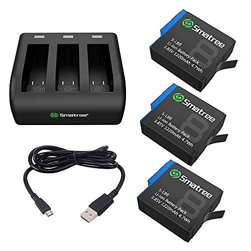 Smatree 3 Baterías con Cargador de 3 Canales Compatibles con el Firmware GoPro Hero 8 Black / 7/6 Black y Hero 5 Black V2.70