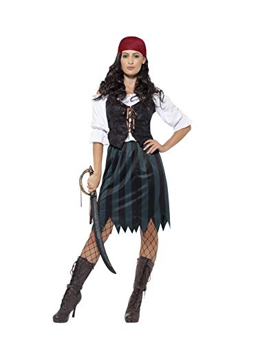 Smiffys Disfraz de marinera pirata, Azul, con camisa, falso chaleco, falda, cinturón y b
