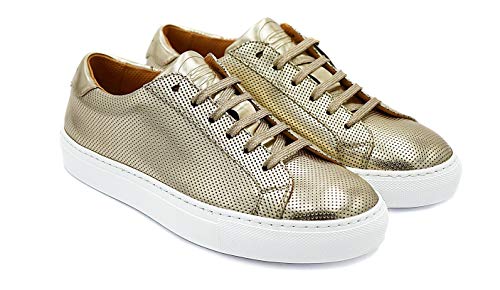 Sneekr Milano - Zapatillas italianas de primera calidad con calzador, incluye calzador, de piel auténtica, transpirables, para mujer, elegantes, fabricadas en Italia, Gold, 38 EU