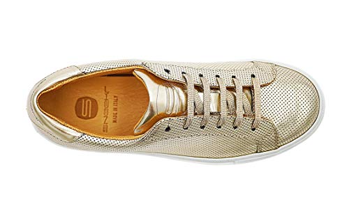 Sneekr Milano - Zapatillas italianas de primera calidad con calzador, incluye calzador, de piel auténtica, transpirables, para mujer, elegantes, fabricadas en Italia, Gold, 38 EU