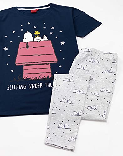 Snoopy Pijamas Señoras para Mujer Top de Fondos Largos o Cortos Opciones de Navy XL