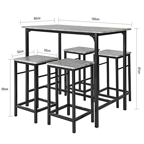 SoBuy Set Mesa Alta de Bar y 4 Taburetes Estilo Industrial OGT11-HG,ES (4 sillas)