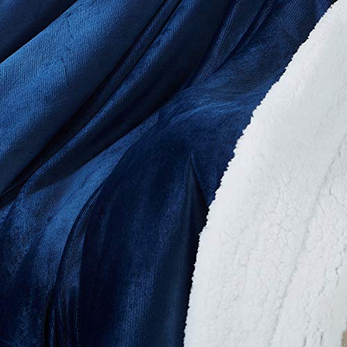 SOCHOW Manta Reversible de Sherpa y Franela, Mantas para Cama de Microfibra Ultra Suave, 150 x 200 cm, Azul Marino