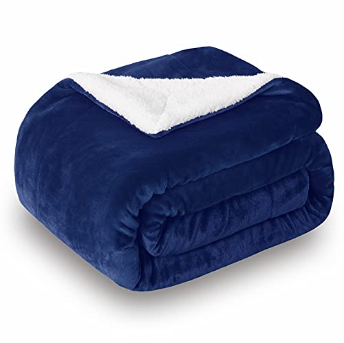 SOCHOW Manta Reversible de Sherpa y Franela, Mantas para Cama de Microfibra Ultra Suave, 150 x 200 cm, Azul Marino