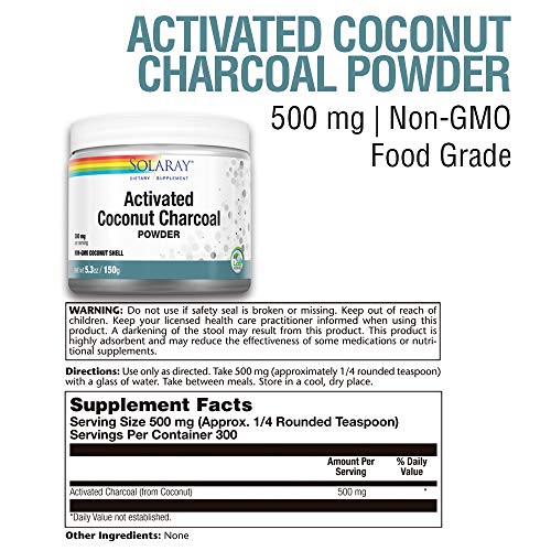 Solaray Activated Coconut Charcoal Powder| Carbón Activado | Polvo | 150 Grams