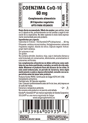 Solgar CoQ-10 (Coenzima Q-10) 60 mg Cápsulas vegetales - Envase de 30