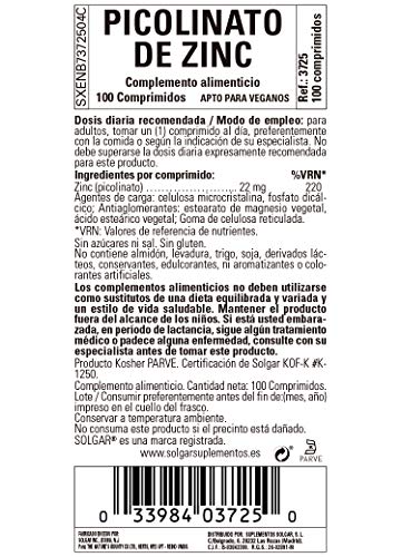 Solgar - Picolinato de Zinc 22 mg - 100 Comprimidos