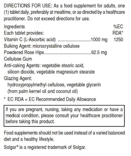 Solgar Vitamin C 1000 mg with Rose Hips - 100 Tablets