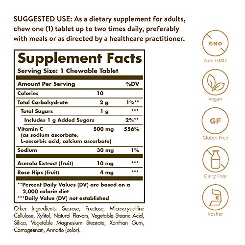 Solgar Vitamina C Masticable 500 mg, Sabor Naranja - 90 Tabletas