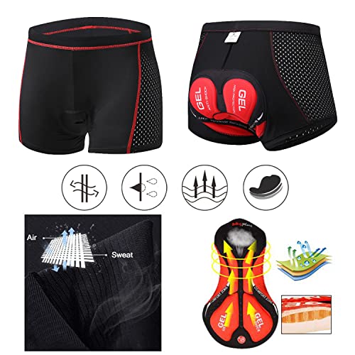 SOLO ACTFIT Pantalones Cortos de Ciclismo para Hombre Bicicleta Ciclismo Ropa Interior Pantalones Cortos Rspirables y Ligeros con 3D Gel Acolchado MTB Bicicleta Pantalones Cortos (Rojo, XXL)