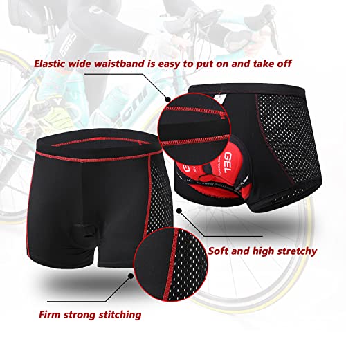 SOLO ACTFIT Pantalones Cortos de Ciclismo para Hombre Bicicleta Ciclismo Ropa Interior Pantalones Cortos Rspirables y Ligeros con 3D Gel Acolchado MTB Bicicleta Pantalones Cortos (Rojo, XXL)