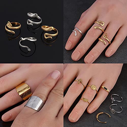 SONGK Anillos de Anillo de Color Dorado euramericano, Anillos para Mujer, Anillos de Acero Inoxidable, Anillos Abiertos para Mujer, Anillo de Cadena para Mujer, joyería Inoxidable