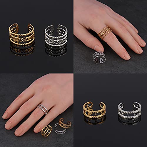 SONGK Anillos de Anillo de Color Dorado euramericano, Anillos para Mujer, Anillos de Acero Inoxidable, Anillos Abiertos para Mujer, Anillo de Cadena para Mujer, joyería Inoxidable