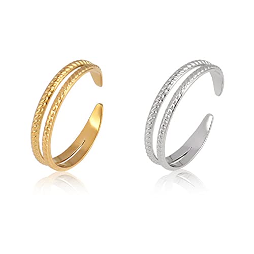 SONGK Anillos de Anillo de Color Dorado euramericano, Anillos para Mujer, Anillos de Acero Inoxidable, Anillos Abiertos para Mujer, Anillo de Cadena para Mujer, joyería Inoxidable