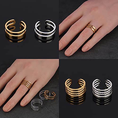 SONGK Anillos de Anillo de Color Dorado euramericano, Anillos para Mujer, Anillos de Acero Inoxidable, Anillos Abiertos para Mujer, Anillo de Cadena para Mujer, joyería Inoxidable