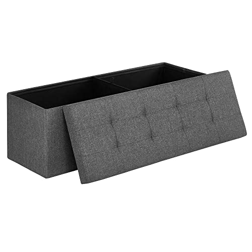 SONGMICS Banco con Espacio de Almacenamiento, Cofre, Caja de Almacenamiento, Plegable, Carga Estática Máx. 300 kg, 120 L, 110 x 38 x 38 cm, Imitación Lino, Gris Oscuro LSF77K