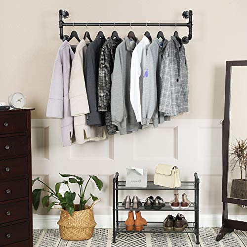 SONGMICS Perchero de Pared para Ropa, Percha para Colgar Ropa Industrial, Ahorro de Espacio, 110 x 30 x 29,3 cm, Carga hasta 60 kg, Fácil Montaje, para Espacios Reducidos, Negro HSR64BK