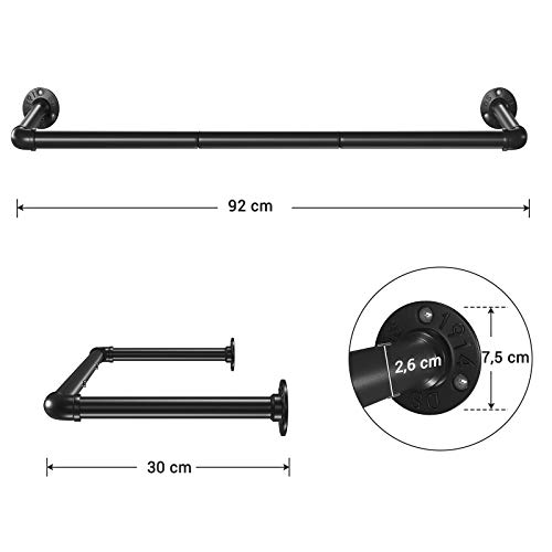 SONGMICS Perchero de Pared para Ropa, Percha para Colgar Ropa Industrial, Ahorro de Espacio, 92 x 30 x 7,5 cm, Carga hasta 50 kg, Fácil Montaje, para Espacios Reducidos, Negro HSR67BK