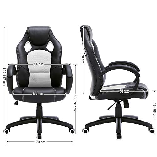 SONGMICS Racing Silla de Escritorio de Oficina Ergonómica Regulable con Ruedas, OBG56BW, Blanco