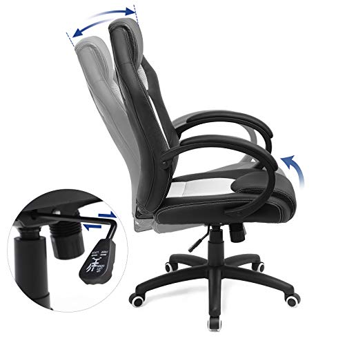 SONGMICS Racing Silla de Escritorio de Oficina Ergonómica Regulable con Ruedas, OBG56BW, Blanco