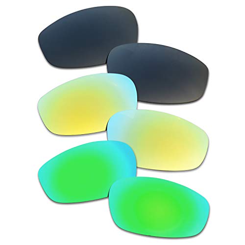 SOODASE Para Oakley Wind Jacket Gafas de sol Negro/Dorado/Verde Lentes de repuesto polarizadas