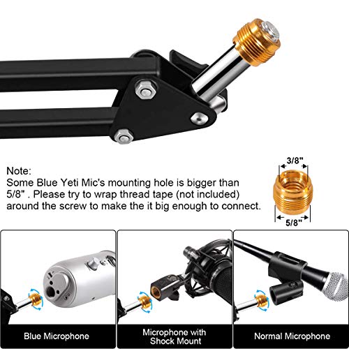 Soporte de Brazo de Micrófono, Renfox Tijera de Pluma de Suspensión Ajustable Soporte de Micrófono con Filtro Pop, Clip de Micrófono, Abrazadera de Servicio Pesado Mejorada para Blue Yeti, etc.