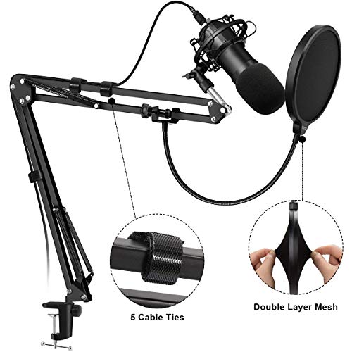 Soporte de Brazo de Micrófono, Renfox Tijera de Pluma de Suspensión Ajustable Soporte de Micrófono con Filtro Pop, Clip de Micrófono, Abrazadera de Servicio Pesado Mejorada para Blue Yeti, etc.