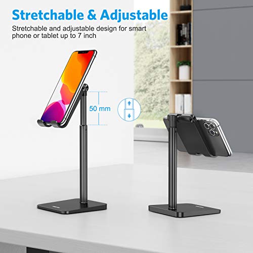 Soporte Móvil Mesa Vertical, OMOTON Soporte Teléfono Universal Multiángulo Ajustable de Escritorio, Base Móvil para iPhone 13 Pro/12 Pro Max/11 Pro/SE, Xiaomi Redmi 9S/8 Pro y Otras Smartphones,Negro