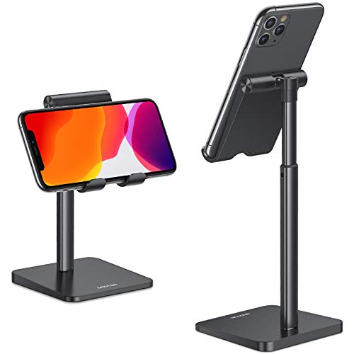 Soporte Móvil Mesa Vertical, OMOTON Soporte Teléfono Universal Multiángulo Ajustable de Escritorio, Base Móvil para iPhone 13 Pro/12 Pro Max/11 Pro/SE, Xiaomi Redmi 9S/8 Pro y Otras Smartphones,Negro