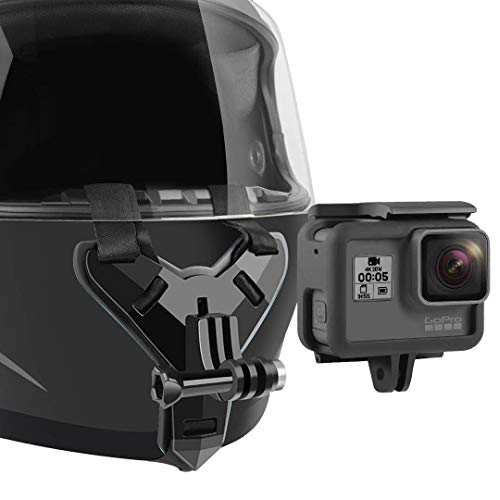 Soporte para Correa de Barbilla para Casco de Motocicleta Compatible con GoPro Hero 9, 8, 7, (2018), 6 5 4 3, Hero Black, Session, Xiaomi Yi, SJCAM (Black1)