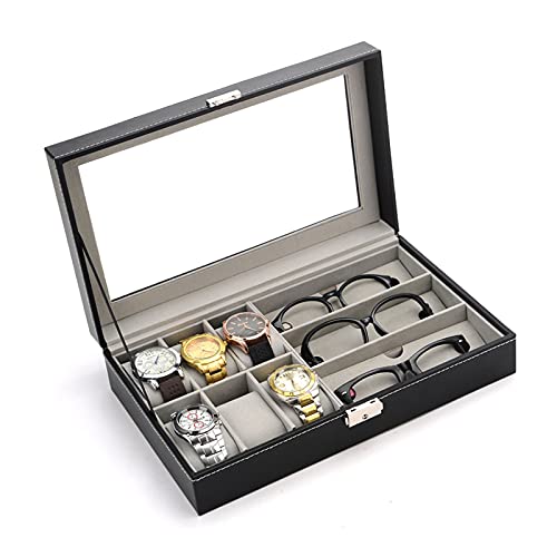 Soporte para Gafas Caja de cuero 6 Reloj Caja de joyería y lentes de 3 piezas Almacenamiento de gafas y múltiples gafas de gafas de gafas de gafas para mujer Hombres Organizador ( Color : Black )