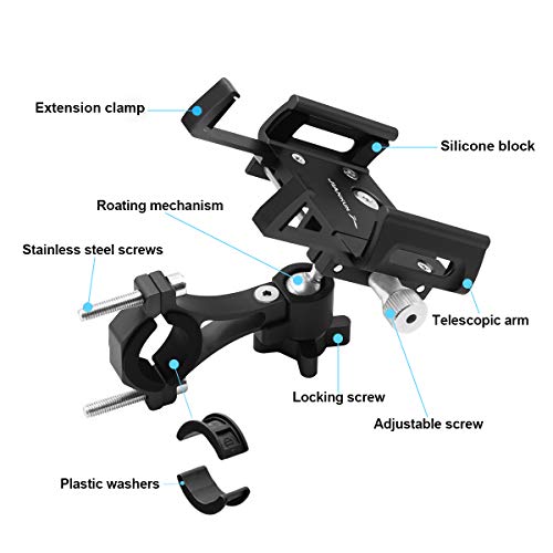 Soporte para teléfono para Bicicleta y Motocicleta, Soporte Universal para teléfono para Bicicleta con aleación de Aluminio con rotación de 360 ° para la mayoría de teléfonos(A-Negro)