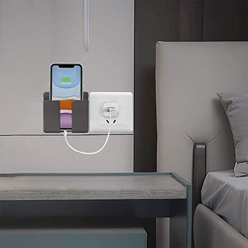 Soporte Teléfono Pared Soportes de Pared Autoadhesivo con Gancho y Agujero de Carga Autoadhesivo Soporte Móvil para Phone Teléfonos Compatible con Smartphones Almohadilla eReader color gris