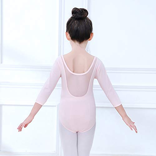 Soudittur Maillot de Ballet Danza Clásico para Niña Manga 3/4 Body Leotardo Gimnasia Ritmica (Rosa, Tag 120(Height: 115-125 cm))