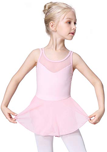 Soudittur Maillot de Danza Algodón Tutú Vestido de Ballet Gimnasia Leotardo Body Clásico Manga Corta para Niña (4-5 años, Rosa)