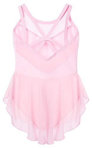 Soudittur Maillot de Danza Algodón Tutú Vestido de Ballet Gimnasia Leotardo Body Clásico Manga Corta para Niña (4-5 años, Rosa)